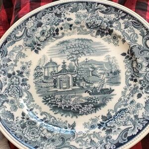 WEDGWOOD Vintage FLOW BLUE ETRURIA ENGLAND PLATE EVC GAZEBO BOAT
